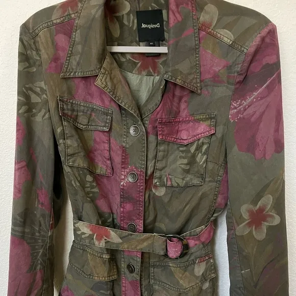 DESIGUAL | Camoasis Khaki Floral Parka Jacket SS21 Style 21SWEN13 | Size Medium