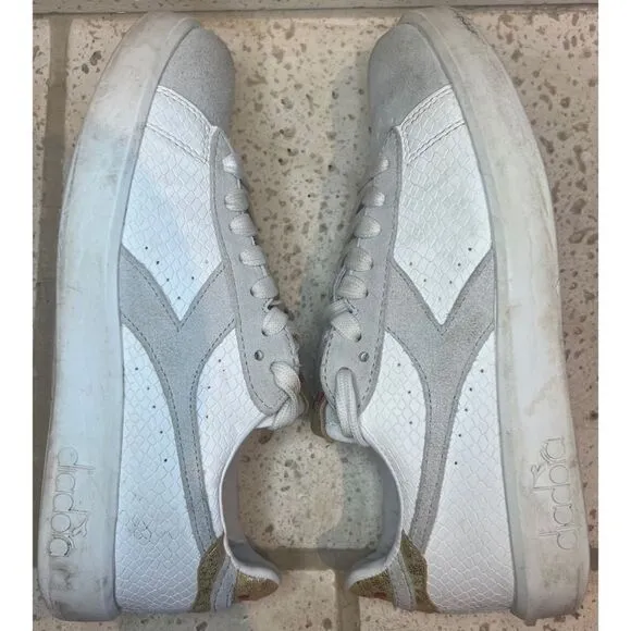Diadora White Suede Leather Low Rise Lace Up Sneakers Size 7.5