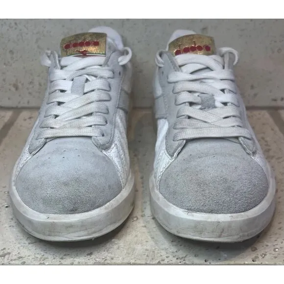 Diadora White Suede Leather Low Rise Lace Up Sneakers Size 7.5