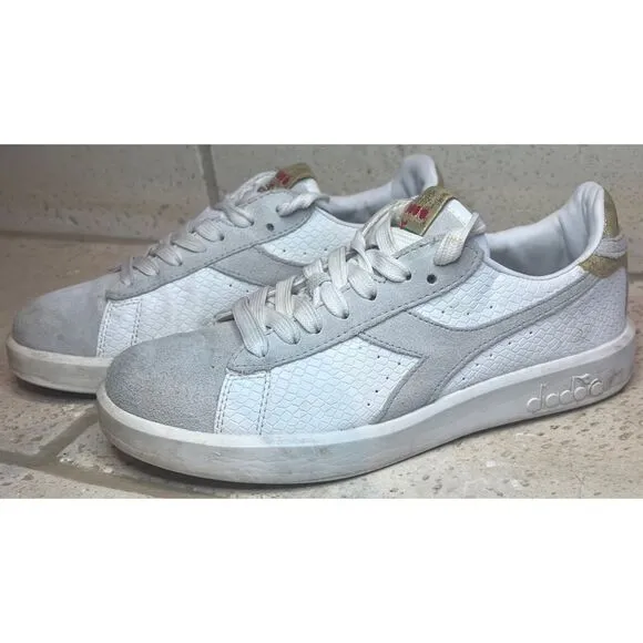 Diadora White Suede Leather Low Rise Lace Up Sneakers Size 7.5