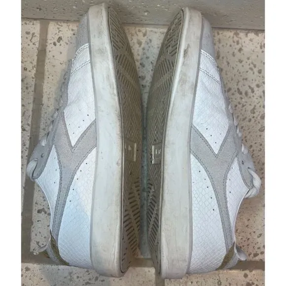 Diadora White Suede Leather Low Rise Lace Up Sneakers Size 7.5