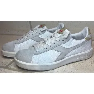 Diadora White Suede Leather Low Rise Lace Up Sneakers Size 7.5