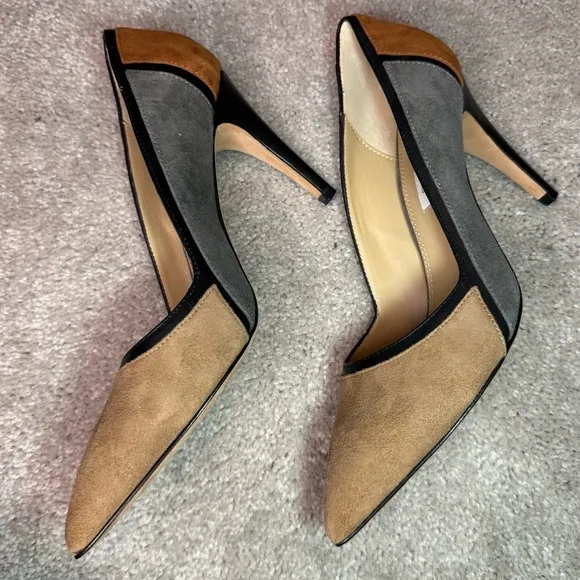 Diane Von Furstenberg Etta Gray Black Rust Tan Suede Pointed Toe High Heel Sz 8