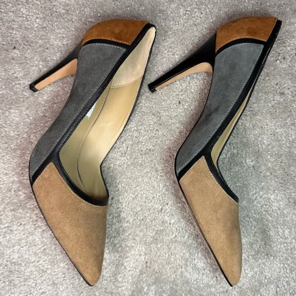 Diane Von Furstenberg Etta Gray Black Rust Tan Suede Pointed Toe High Heel Sz 8