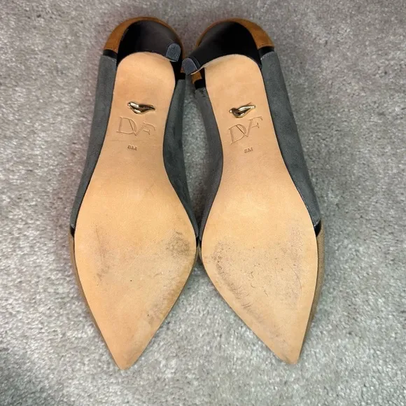 Diane Von Furstenberg Etta Gray Black Rust Tan Suede Pointed Toe High Heel Sz 8