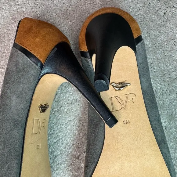 Diane Von Furstenberg Etta Gray Black Rust Tan Suede Pointed Toe High Heel Sz 8