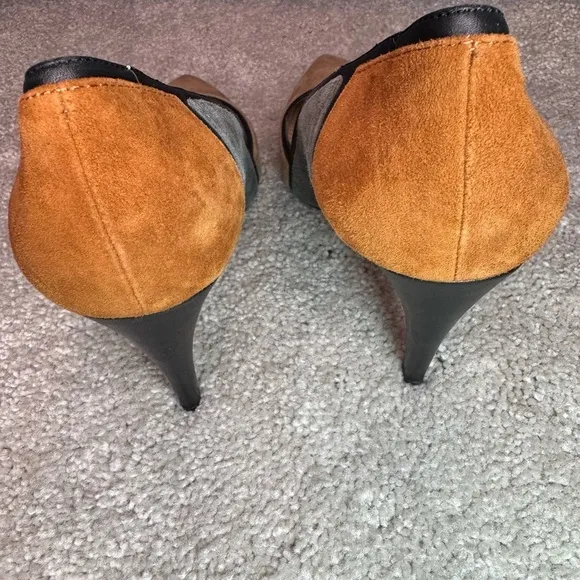 Diane Von Furstenberg Etta Gray Black Rust Tan Suede Pointed Toe High Heel Sz 8
