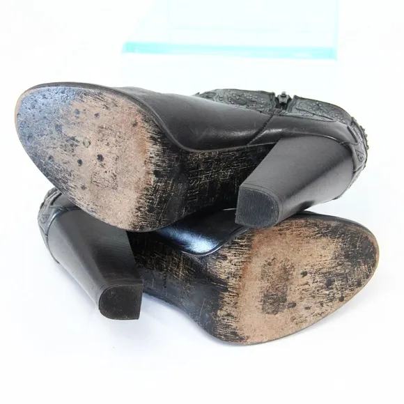 Diesel Black Leather Bootie EU 39 Women Heeled Boot Western Style Guadalupy