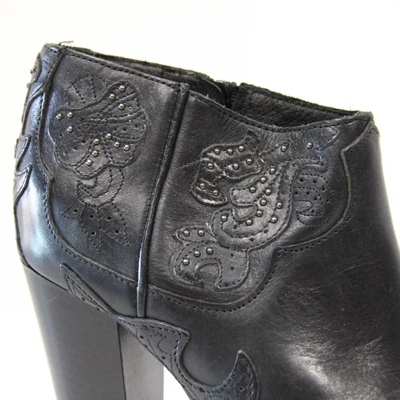 Diesel Black Leather Bootie EU 39 Women Heeled Boot Western Style Guadalupy