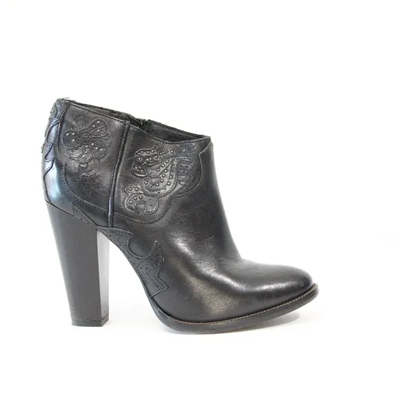 Diesel Black Leather Bootie EU 39 Women Heeled Boot Western Style Guadalupy