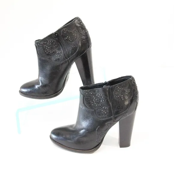 Diesel Black Leather Bootie EU 39 Women Heeled Boot Western Style Guadalupy