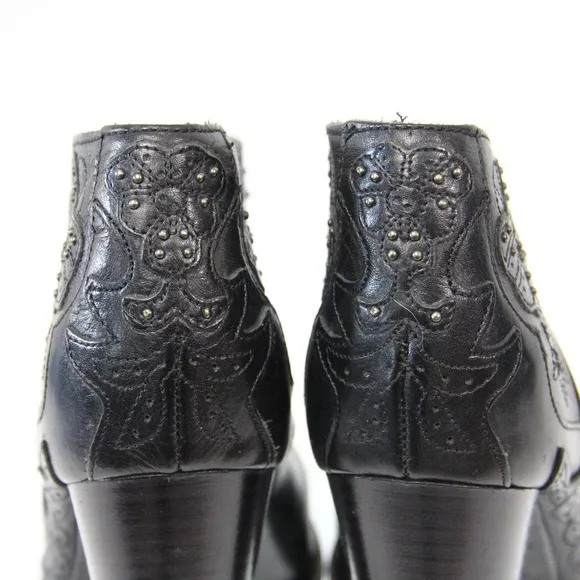 Diesel Black Leather Bootie EU 39 Women Heeled Boot Western Style Guadalupy