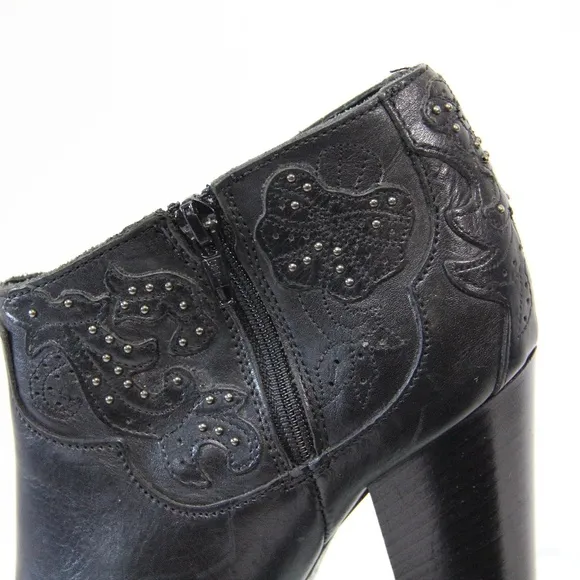 Diesel Black Leather Bootie EU 39 Women Heeled Boot Western Style Guadalupy