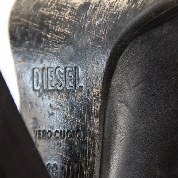 Diesel Black Leather Bootie EU 39 Women Heeled Boot Western Style Guadalupy