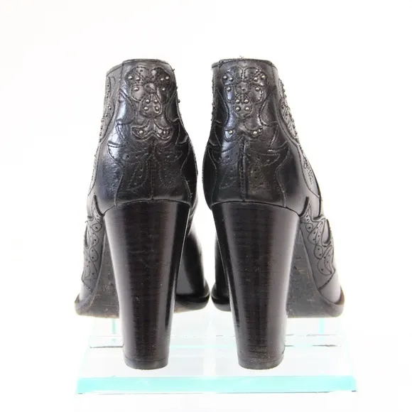 Diesel Black Leather Bootie EU 39 Women Heeled Boot Western Style Guadalupy