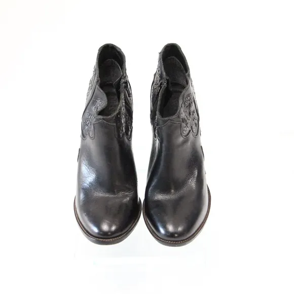 Diesel Black Leather Bootie EU 39 Women Heeled Boot Western Style Guadalupy
