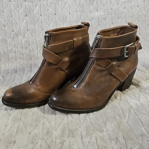 Diesel Chelsea Show Trixy Boots Womens EU37 7 Heel Booties Brown Buckle Strap