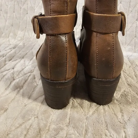 Diesel Chelsea Show Trixy Boots Womens EU37 7 Heel Booties Brown Buckle Strap