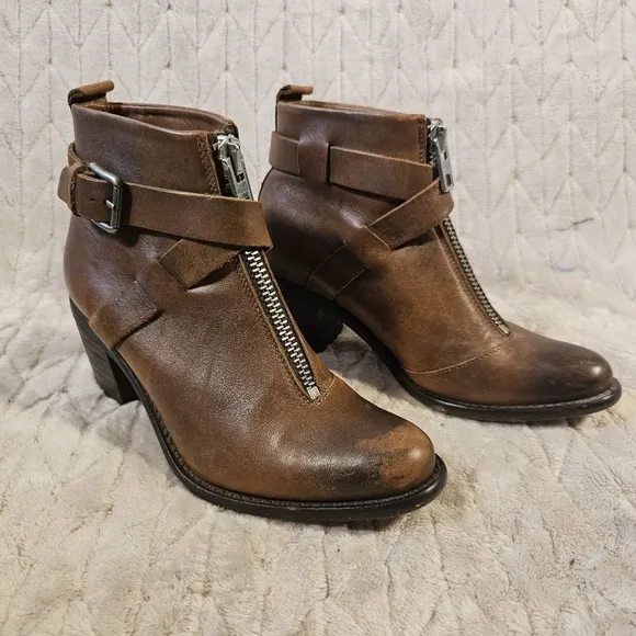 Diesel Chelsea Show Trixy Boots Womens EU37 7 Heel Booties Brown Buckle Strap