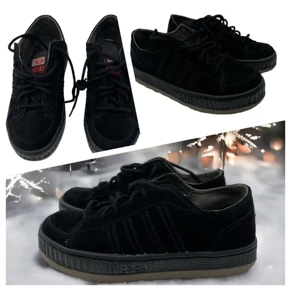 DIESEL LOW-TOP SNEAKERS WITH PLATFORM unisex black suede size M 6 W 7