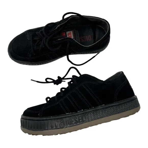 DIESEL LOW-TOP SNEAKERS WITH PLATFORM unisex black suede size M 6 W 7