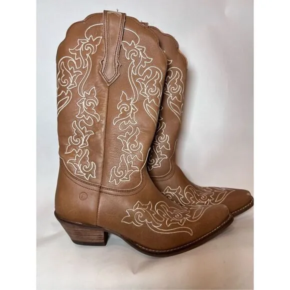 Dingo Women's Camel Leather Flirty N' Fun Embroidered Cowboy Boots Size 9.5