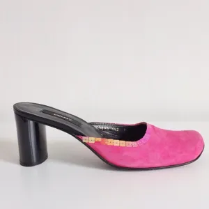 DKNY Hot Pink Suede Festival Mules Slides Shoes 9