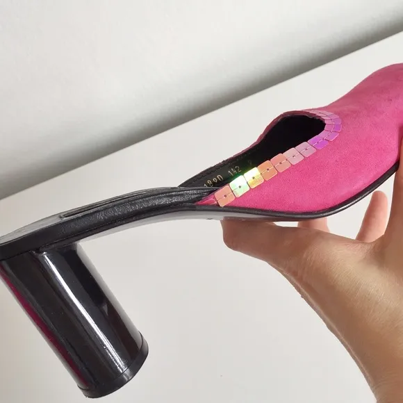 DKNY Hot Pink Suede Festival Mules Slides Shoes 9