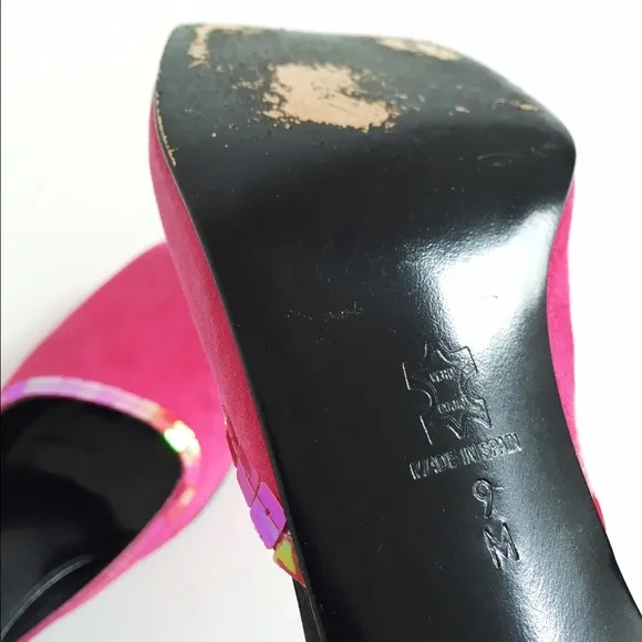 DKNY Hot Pink Suede Festival Mules Slides Shoes 9