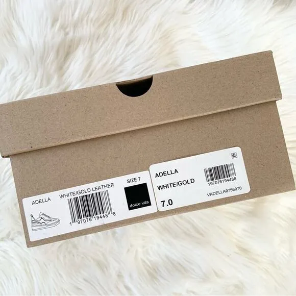 Dolce Vita Adella Sneakers Gold White Premium Leather Shoes Size 7 NEW IN BOX