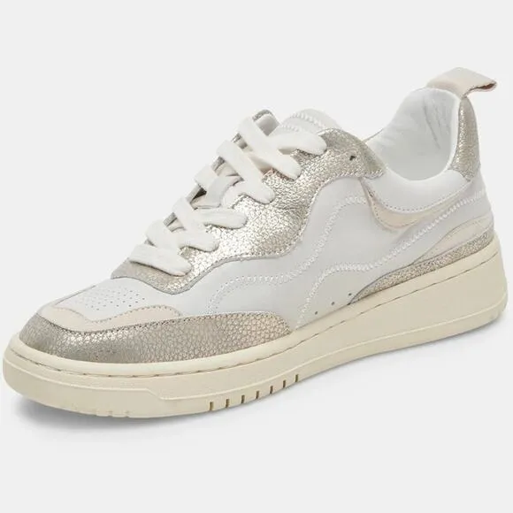 Dolce Vita Adella Sneakers Gold White Premium Leather Shoes Size 7 NEW IN BOX