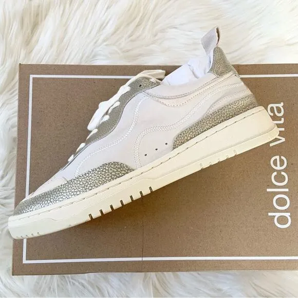 Dolce Vita Adella Sneakers Gold White Premium Leather Shoes Size 7 NEW IN BOX