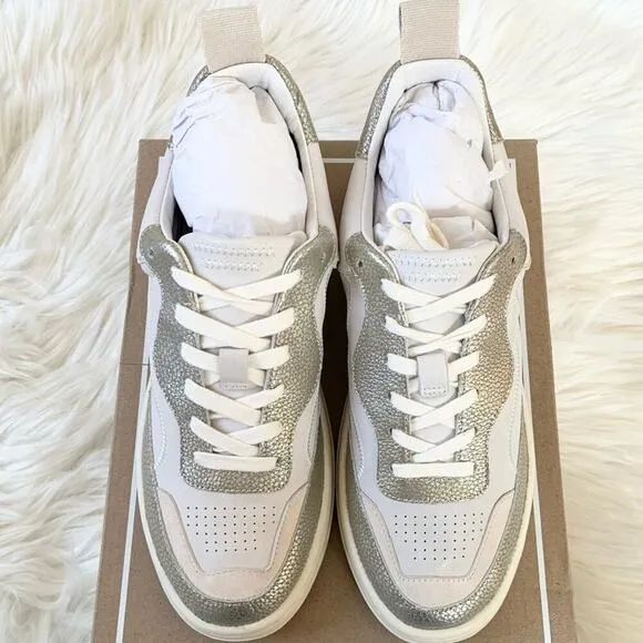 Dolce Vita Adella Sneakers Gold White Premium Leather Shoes Size 7 NEW IN BOX