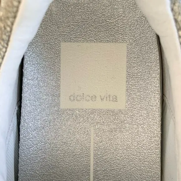 Dolce Vita Adella Sneakers Gold White Premium Leather Shoes Size 7 NEW IN BOX