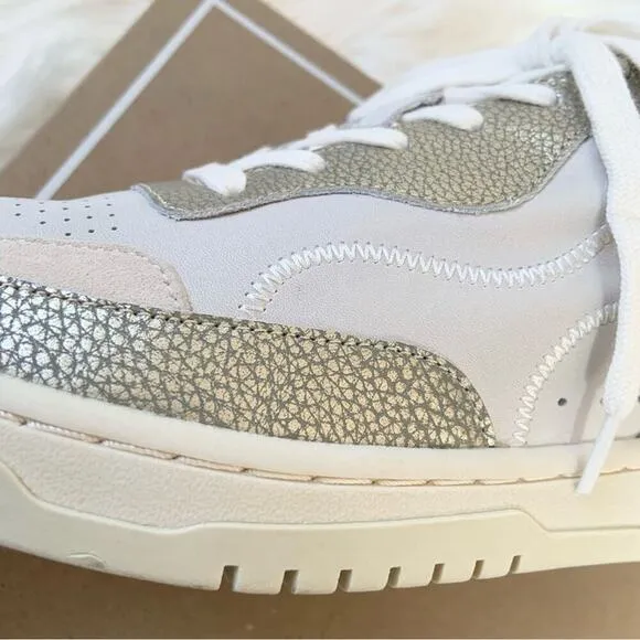 Dolce Vita Adella Sneakers Gold White Premium Leather Shoes Size 7 NEW IN BOX