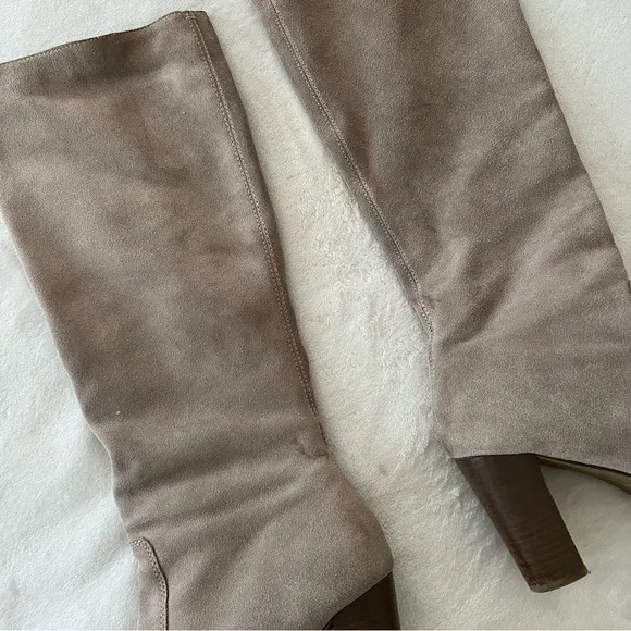 Dolce Vita Celine Knee High Stacked Heel Suede Grey Beige Boots