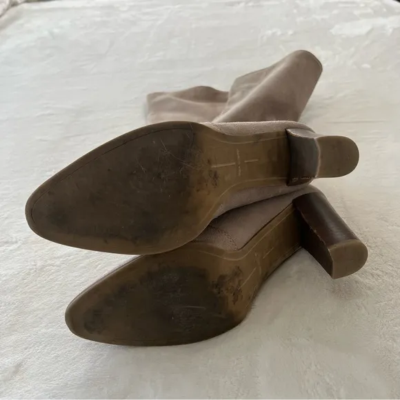 Dolce Vita Celine Knee High Stacked Heel Suede Grey Beige Boots