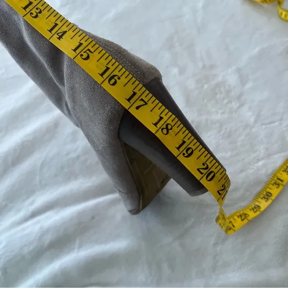 Dolce Vita Celine Knee High Stacked Heel Suede Grey Beige Boots