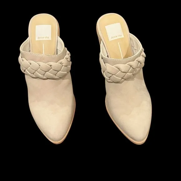 Dolce Vita Serla Braided Pointed Toe Mules Pumps Shoes Ivory Dune Size 6.5 NWT