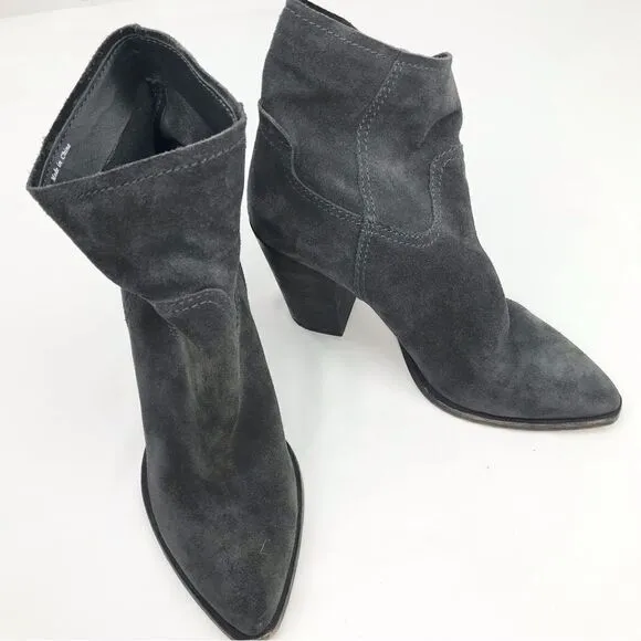 Dolce Vita Gray Suede Leather Soft Structure Western Style Heeled Ankle Boots