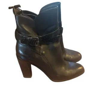 Donald J. Pliner Black Leather Snakeskin Oli 4” Heel Boots Size 8.5