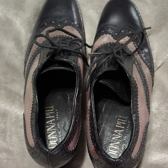Donna Piu Derby Black and Beige Lace-Up Shoes size 39