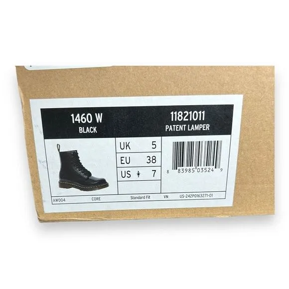 Dr. Doc Martens 1460 Patent Lamper Black Leather Boot 11821011 Women's Size 7