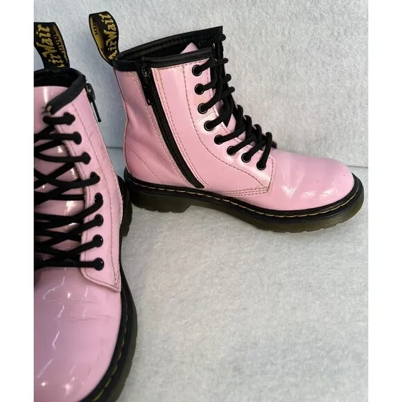 DR DOC MARTENS Girls Pink Boots Shoe 1460 J Patent Leather‎ Youth Sz 1 US