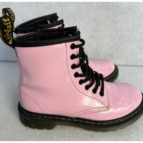 DR DOC MARTENS Girls Pink Boots Shoe 1460 J Patent Leather‎ Youth Sz 1 US
