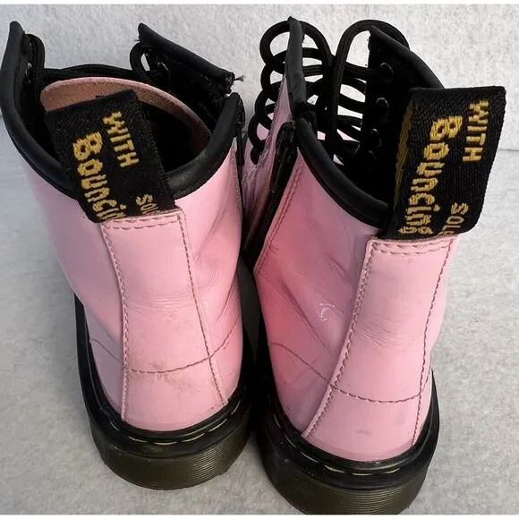 DR DOC MARTENS Girls Pink Boots Shoe 1460 J Patent Leather‎ Youth Sz 1 US