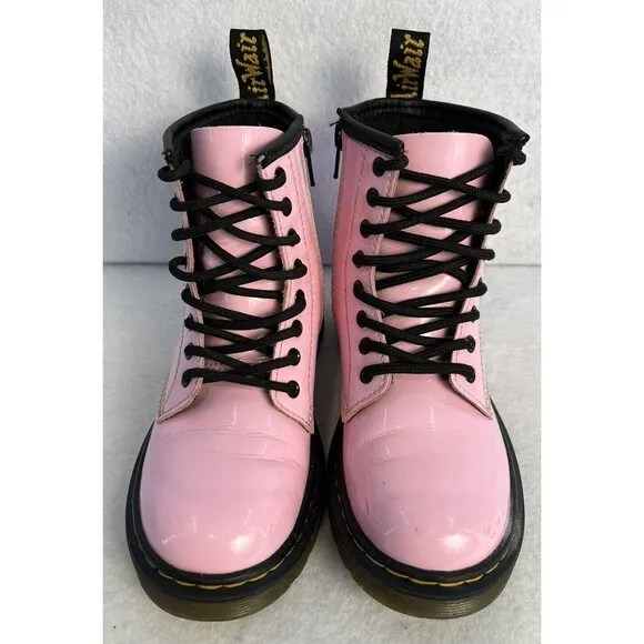 DR DOC MARTENS Girls Pink Boots Shoe 1460 J Patent Leather‎ Youth Sz 1 US