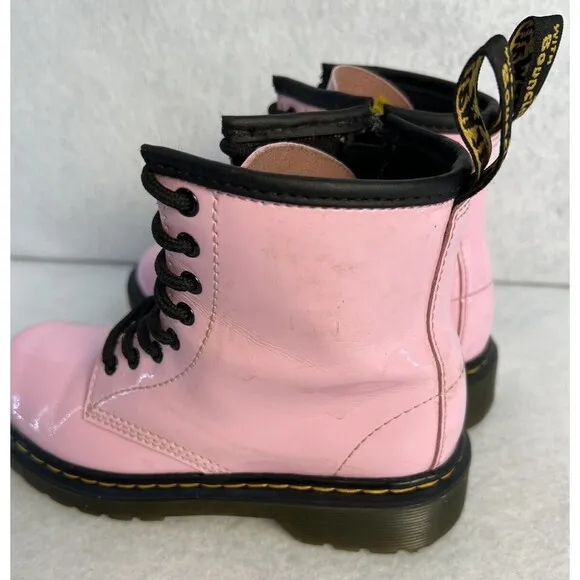 DR DOC MARTENS Girls Pink Boots Shoe 1460 J Patent Leather‎ Youth Sz 1 US