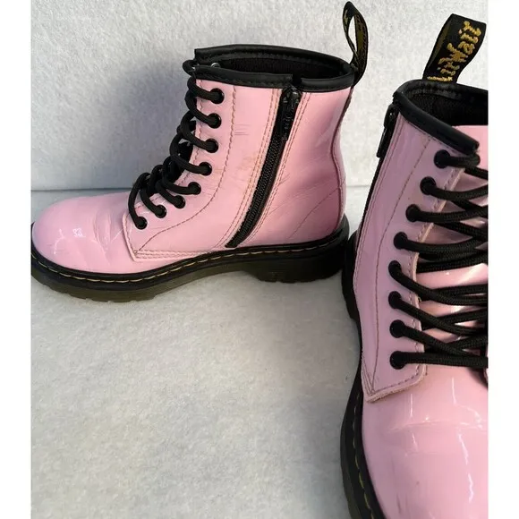 DR DOC MARTENS Girls Pink Boots Shoe 1460 J Patent Leather‎ Youth Sz 1 US