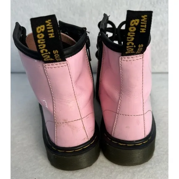 DR DOC MARTENS Girls Pink Boots Shoe 1460 J Patent Leather‎ Youth Sz 1 US
